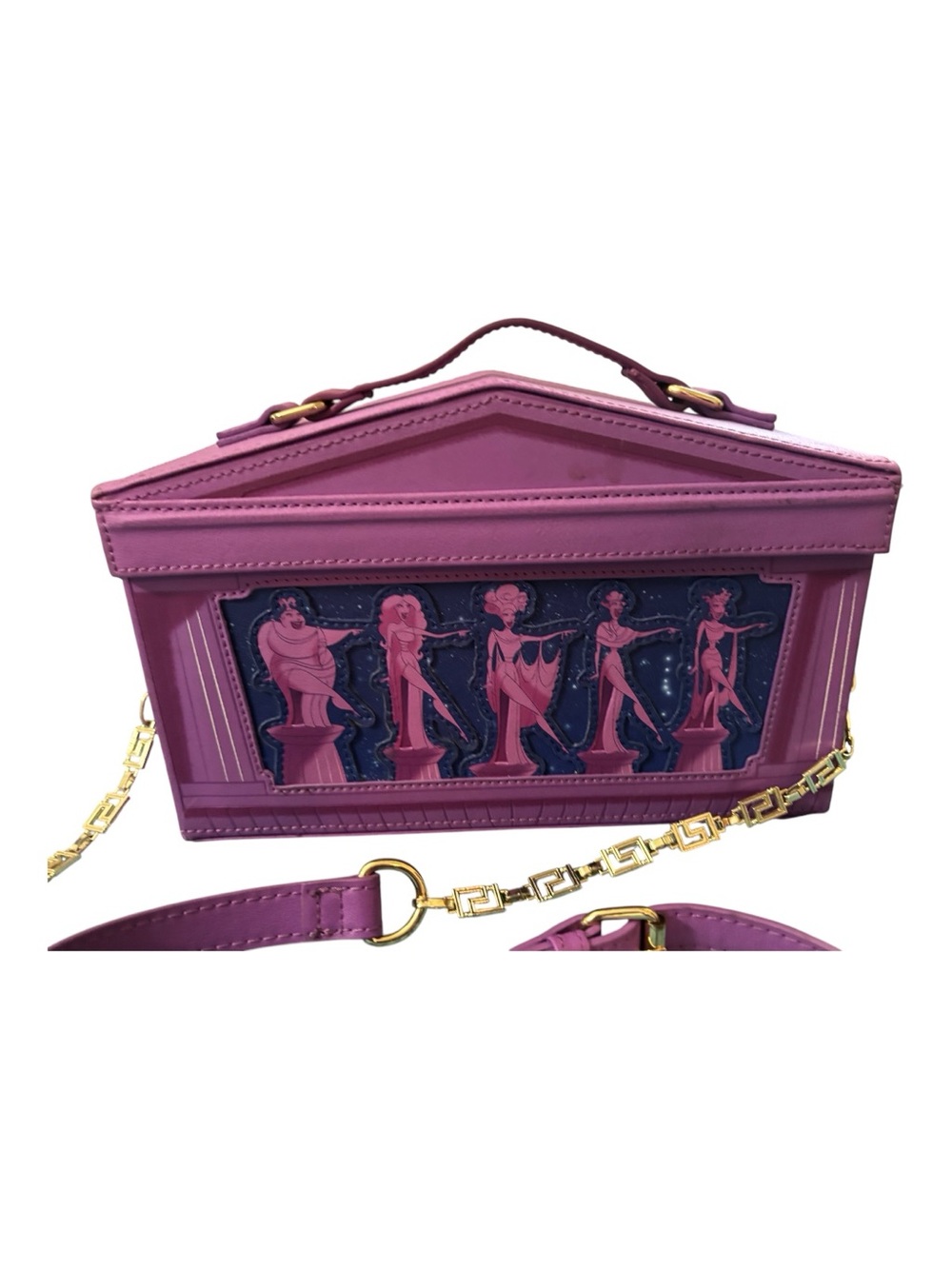 Loungefly Pink Sculptural Panel Box Crossbody with Gold Chain - Picture 2 of 12
